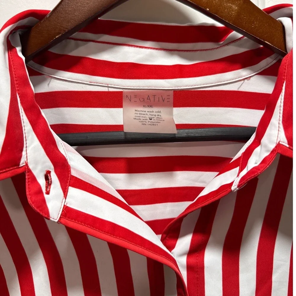 Negative Underwear Red White Striped Button Down Sleep Shirt XL XXL Lounge Top - Picture 3 of 5